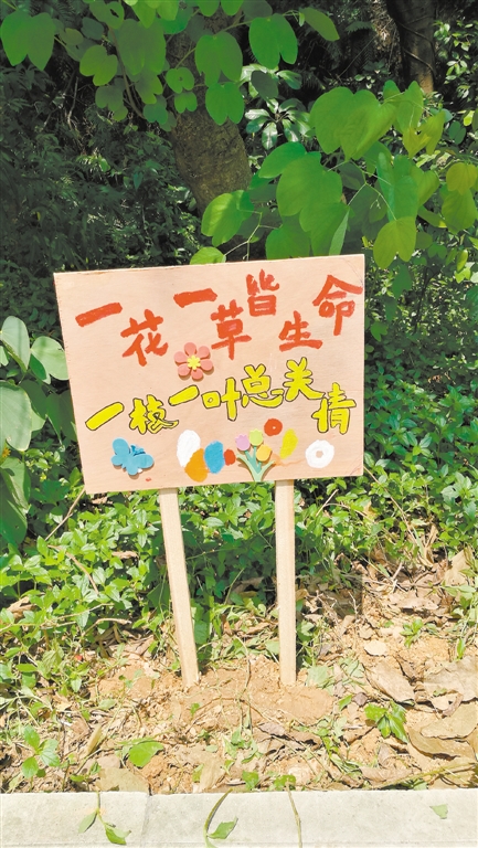 ⬅育德社区居民自制公益提示牌。 ⬅育德社区居民自制公益提示牌。