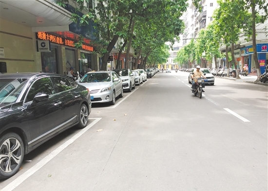 新会区惠民东路车辆有序停放。 新会区惠民东路车辆有序停放。